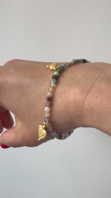 Mixed Gemstone Hamsa, Buddha & Heart Charm Bracelet