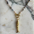 Lucky Fish Charm Gemstone Chain Long Necklace