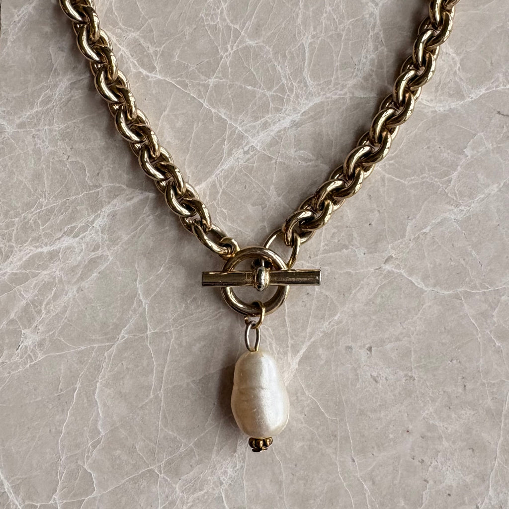 Freshwater Pearl Drop T Bar Necklace