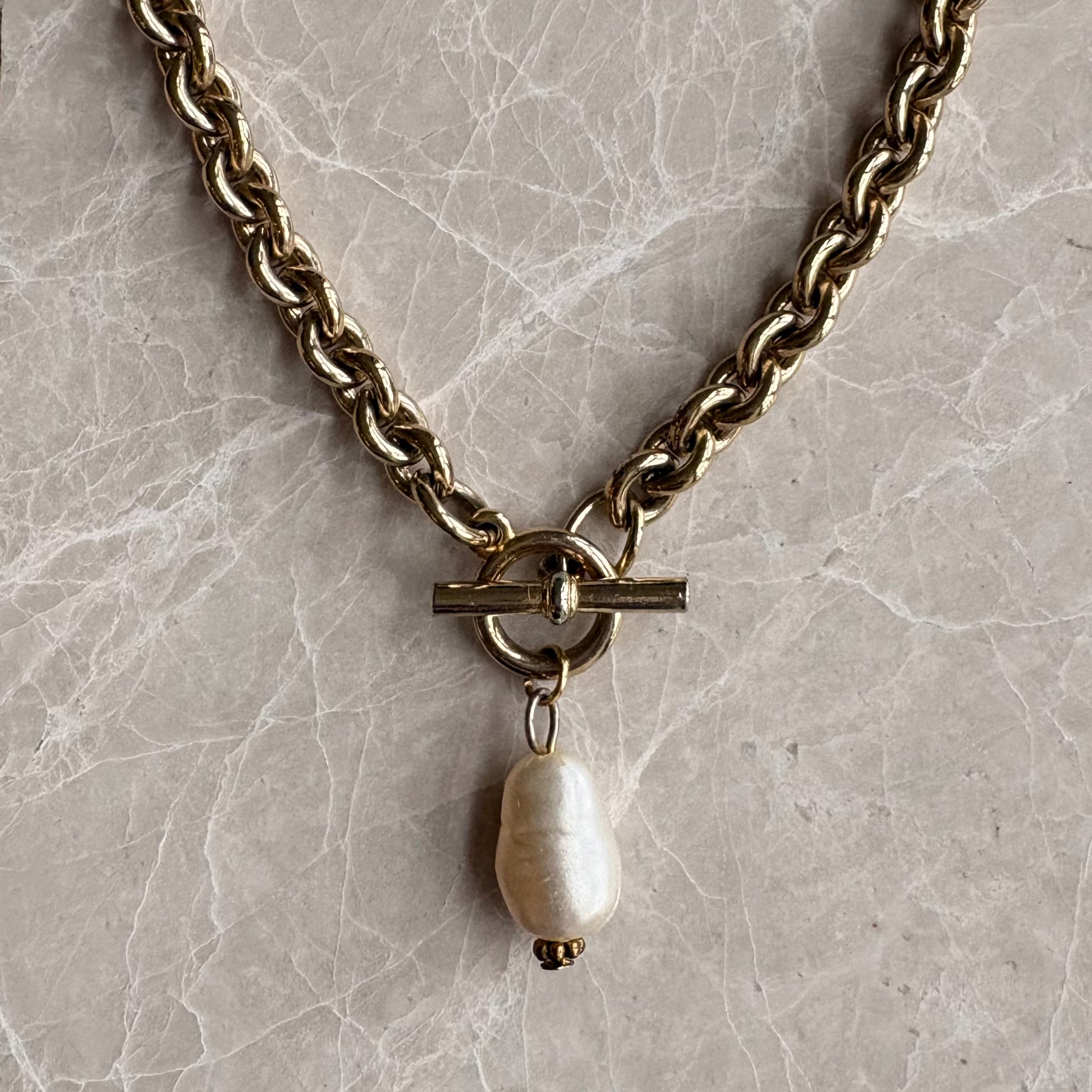 Freshwater Pearl Drop T Bar Necklace