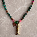 Emerald Glass Bead & Gold Fish Charm St Christopher Necklace