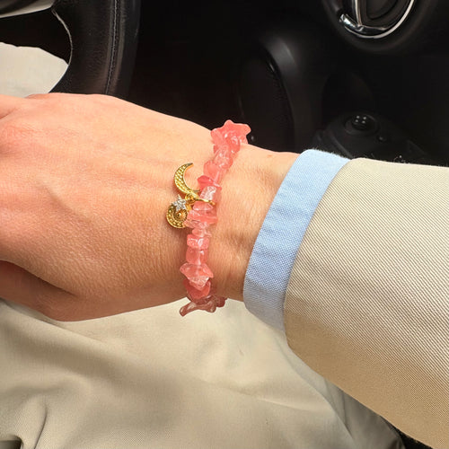 Cherry Quartz Sun, Moon & Star Charm Bracelet