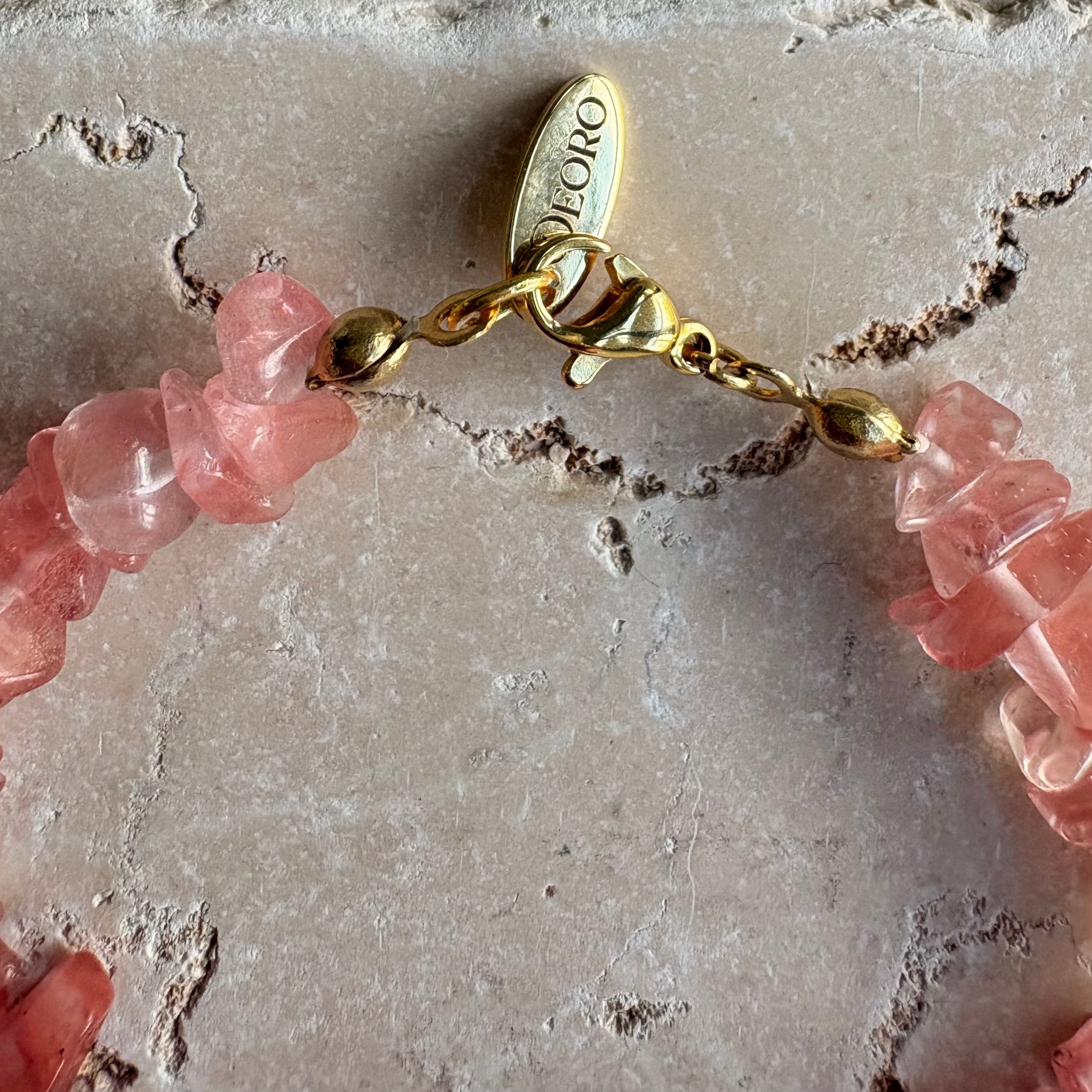 Cherry Quartz Sun, Moon & Star Charm Bracelet
