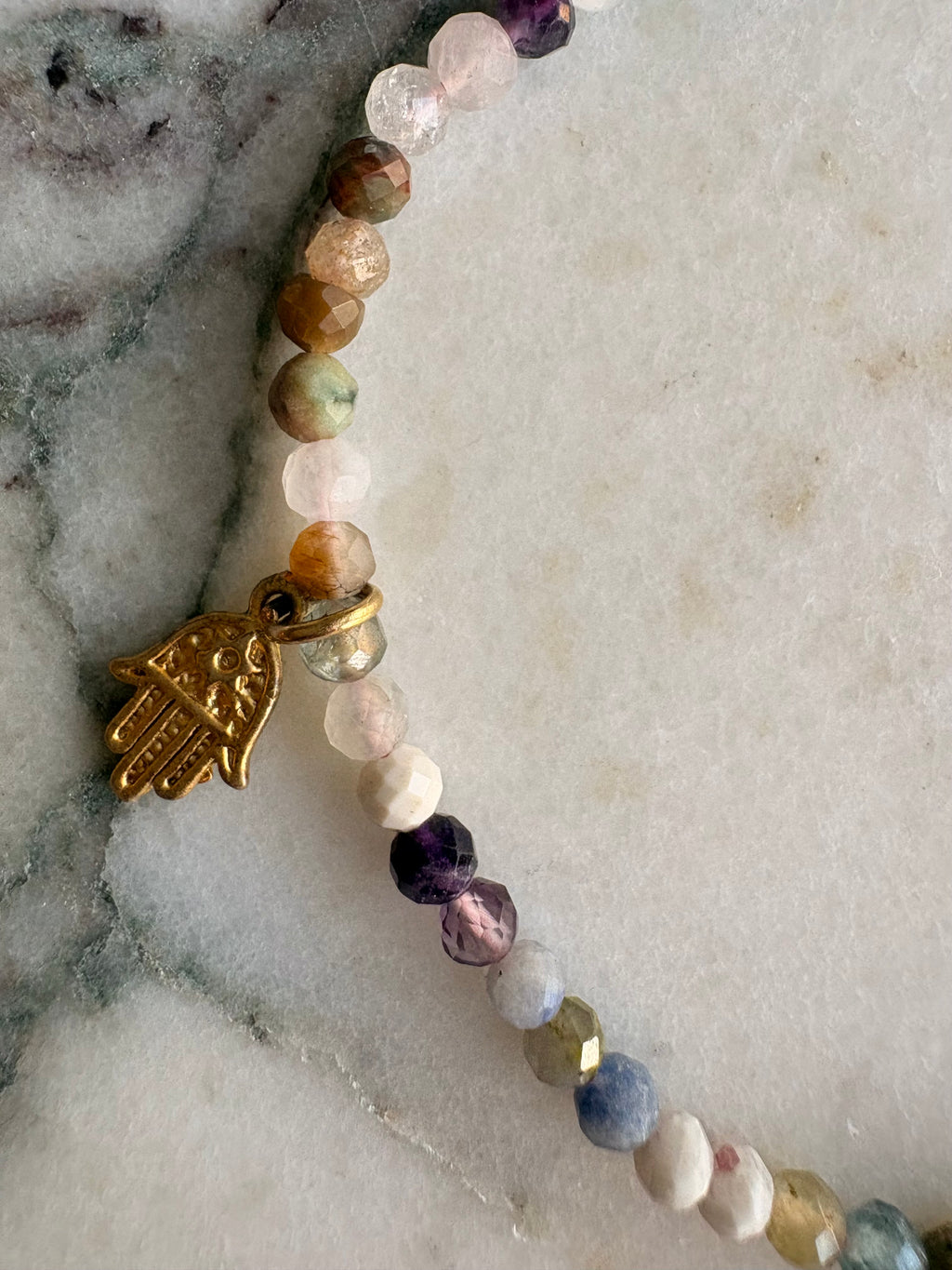 Mixed Gemstone Hamsa, Buddha & Heart Charm Bracelet