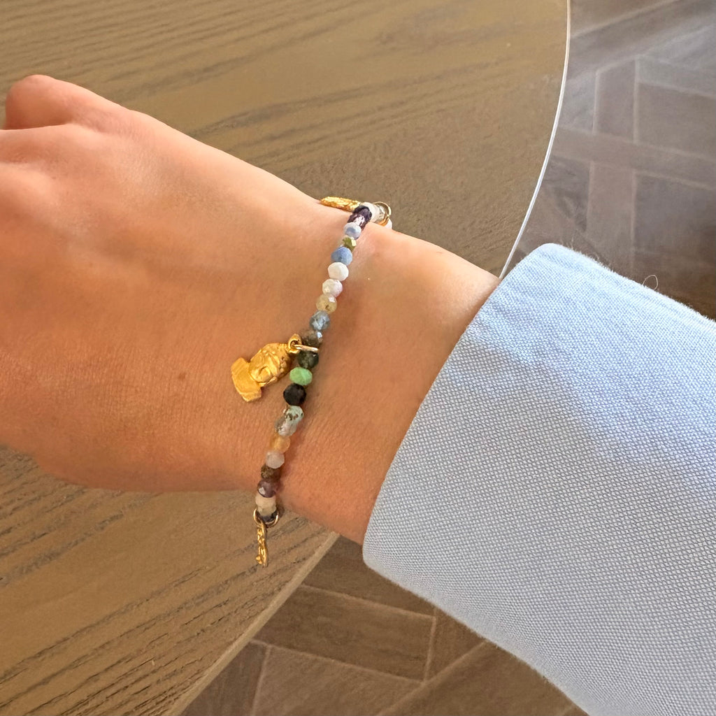 Mixed Gemstone Hamsa, Buddha & Heart Charm Bracelet