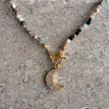 Mixed Gemstone Pavé Moon Pendant Necklace