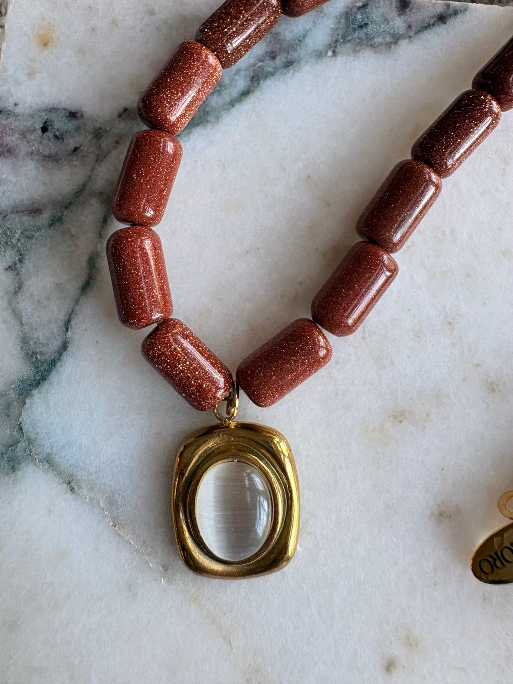 Goldstone & Moonstone Cabochon Pendant Necklace