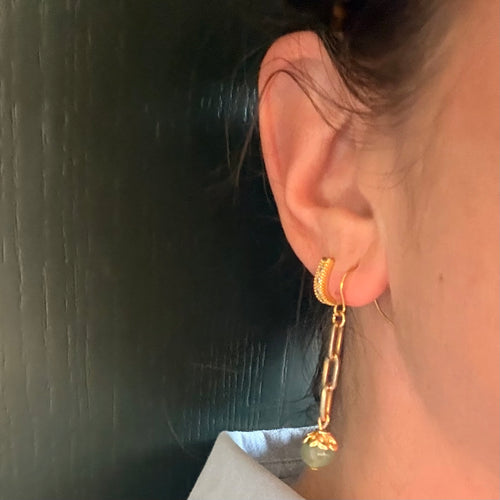 Aventurine & Gold Paperclip Chain Drop Earrings