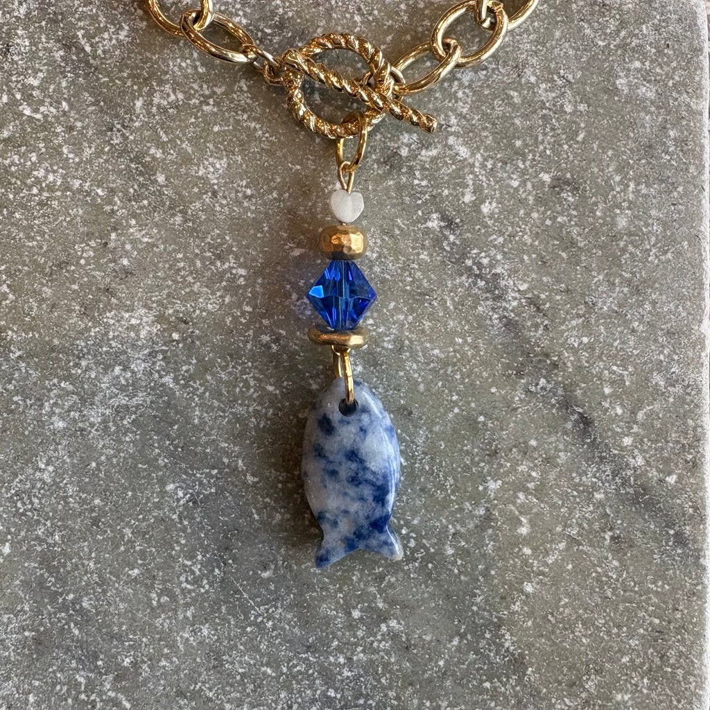 Sodalite Fish Pendant Necklace