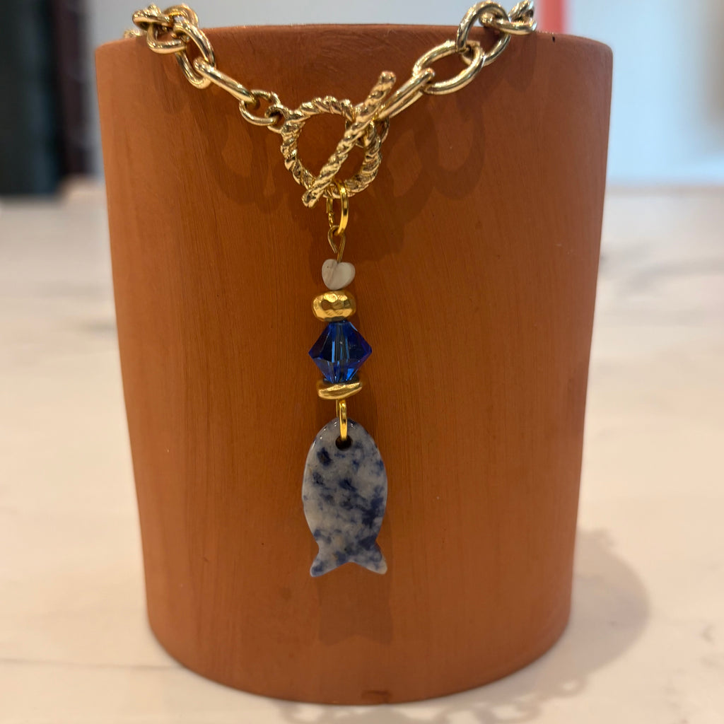 Sodalite Fish Pendant Necklace