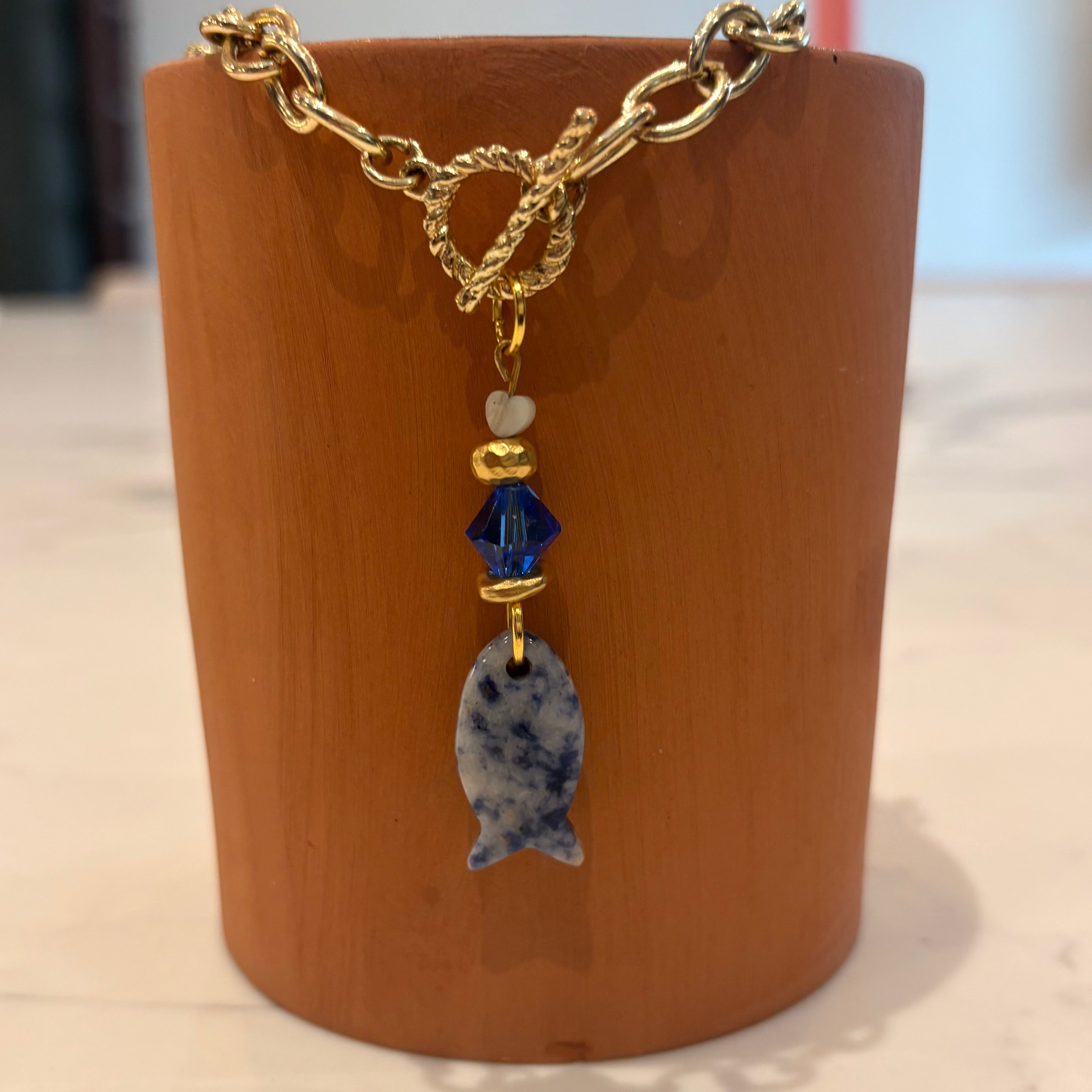 Sodalite Fish Pendant Necklace