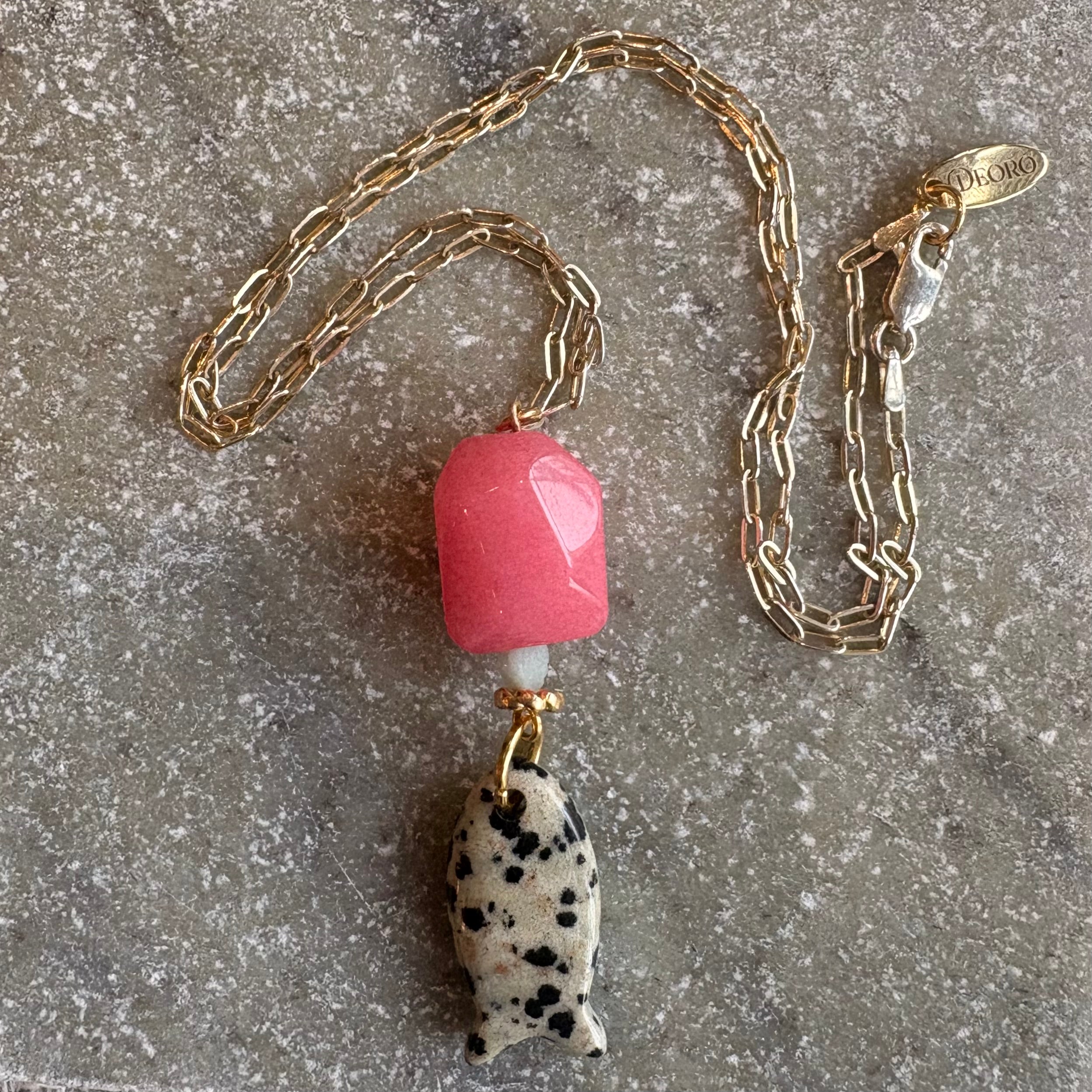 Dalmatian Jasper Fish Pendant Necklace