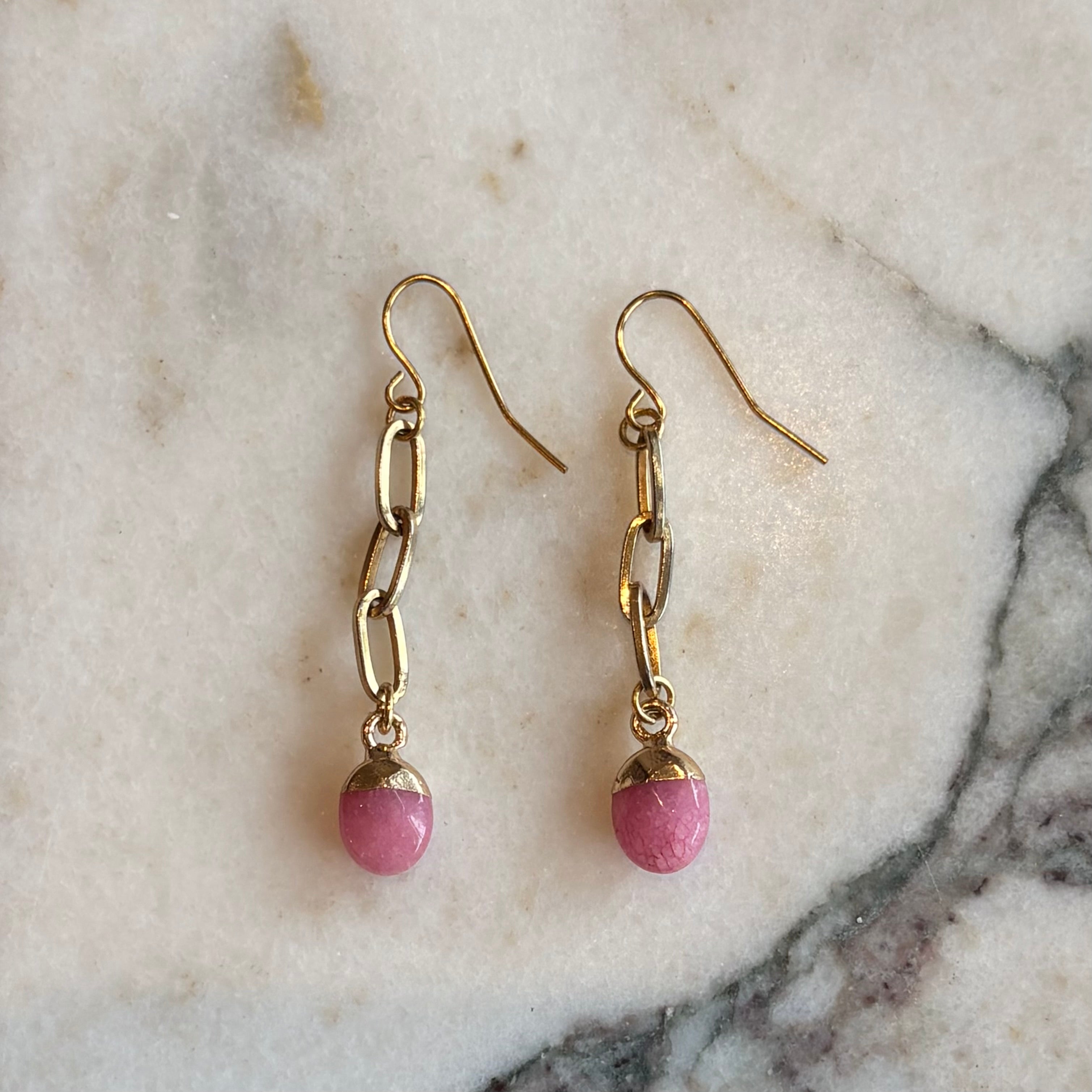 Pink Quartz Drop Earrings