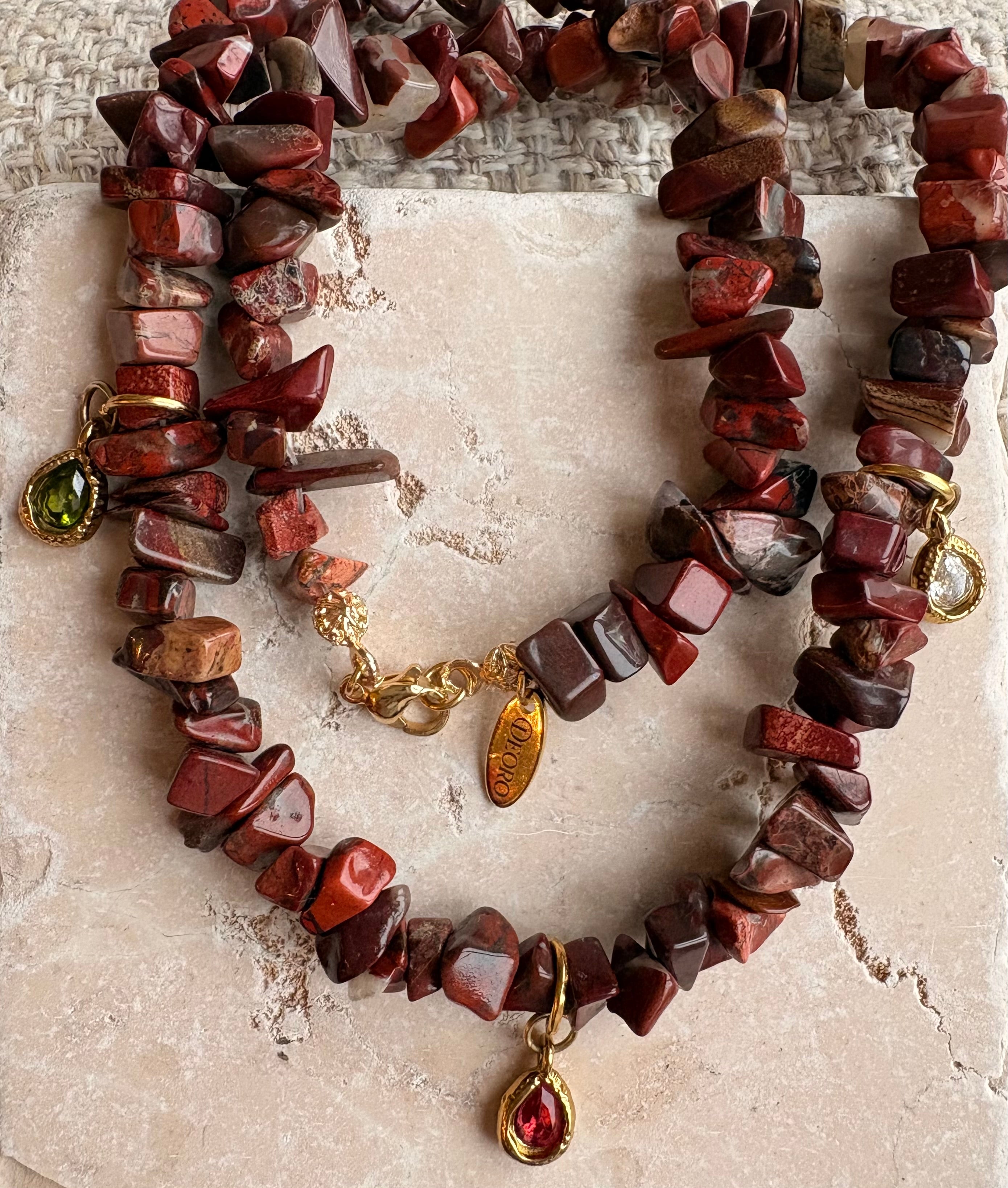 Brown jasper charm necklace close up