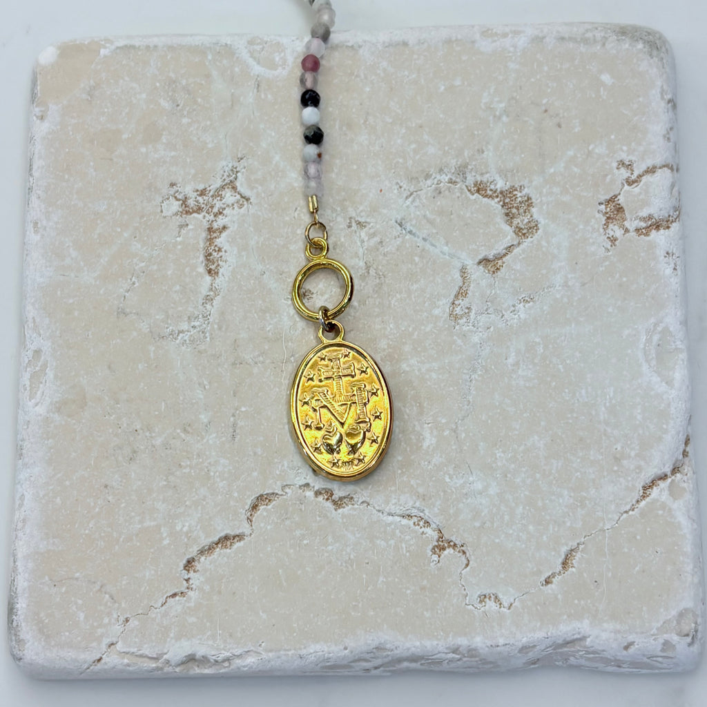 Miraculous Medal Charm Gemstone Necklace