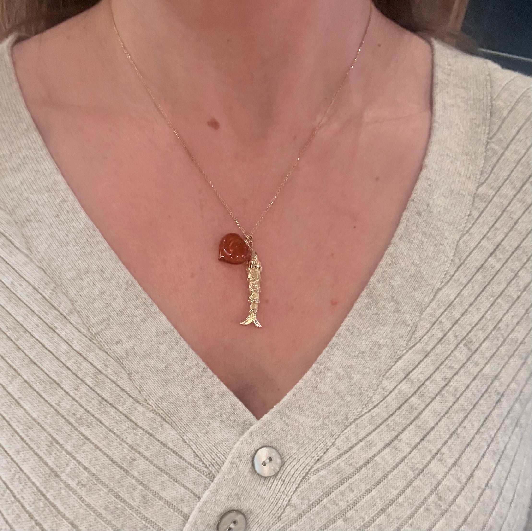 Fish Charm & Murano Glass Heart Necklace