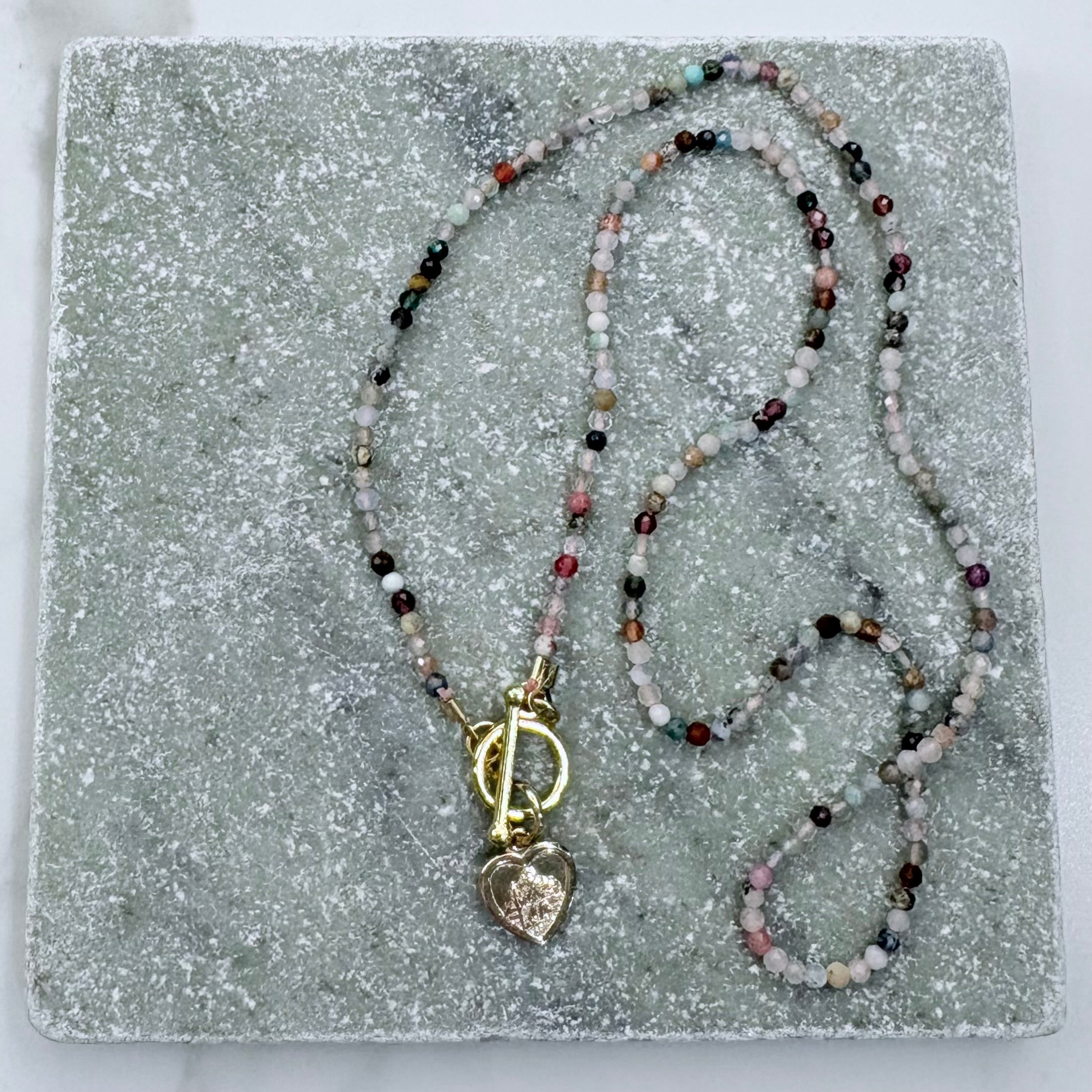 St Christopher Heart Charm Gemstone Necklace