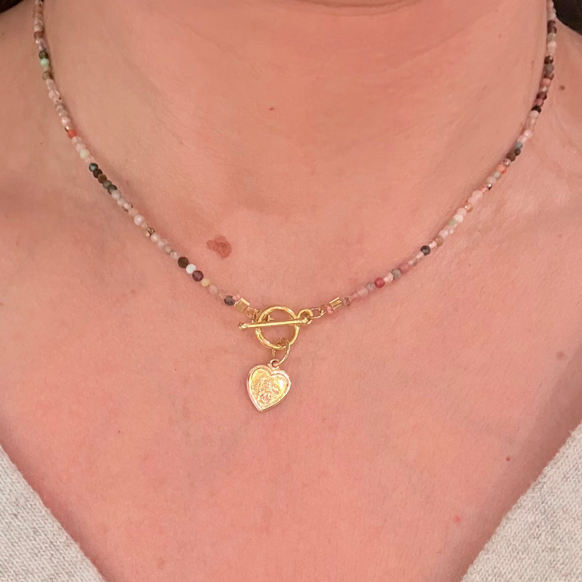 St Christopher Heart Charm Gemstone Necklace