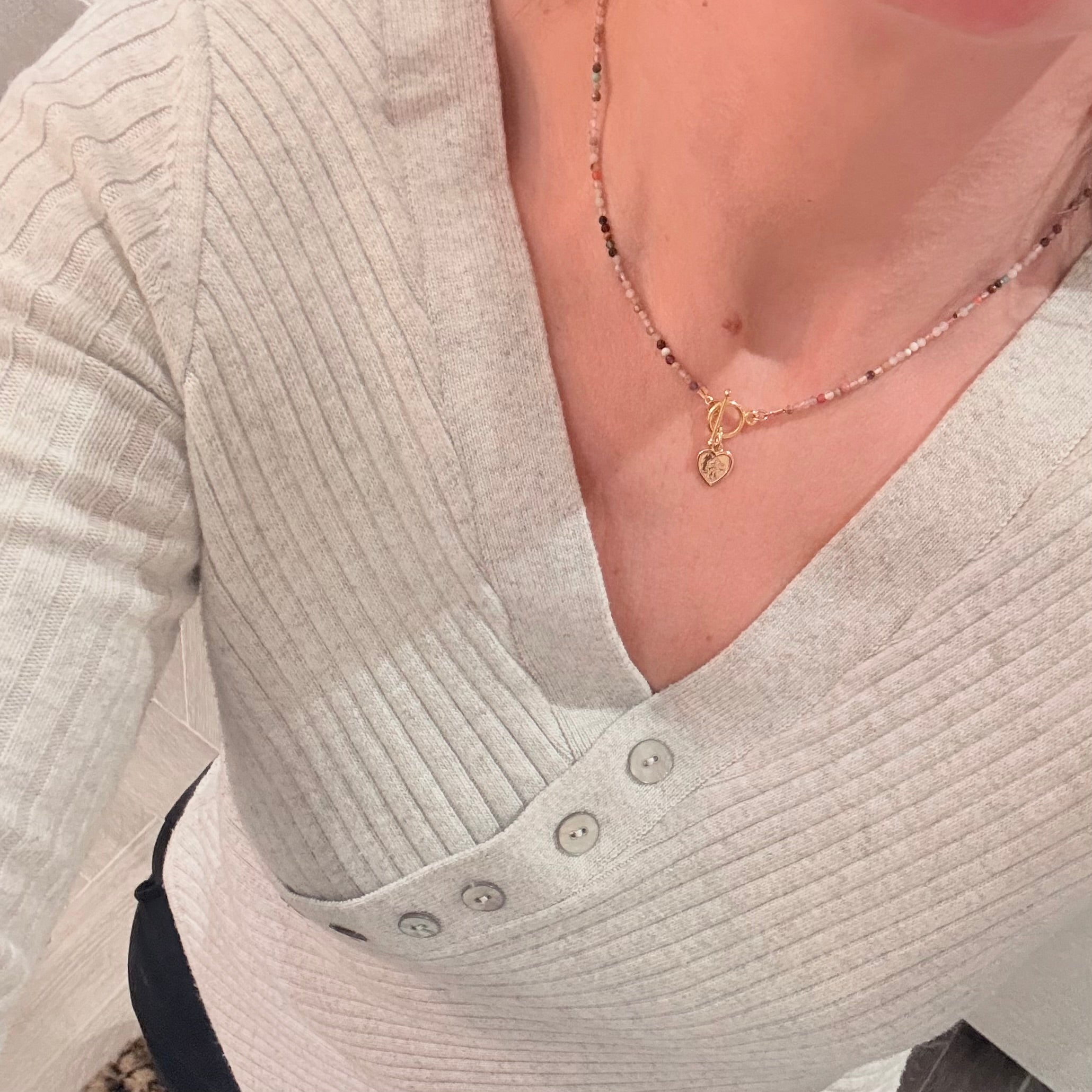 St Christopher Heart Charm Gemstone Necklace