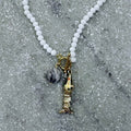 Crystal & Jasper Fish Charm T Bar Necklace