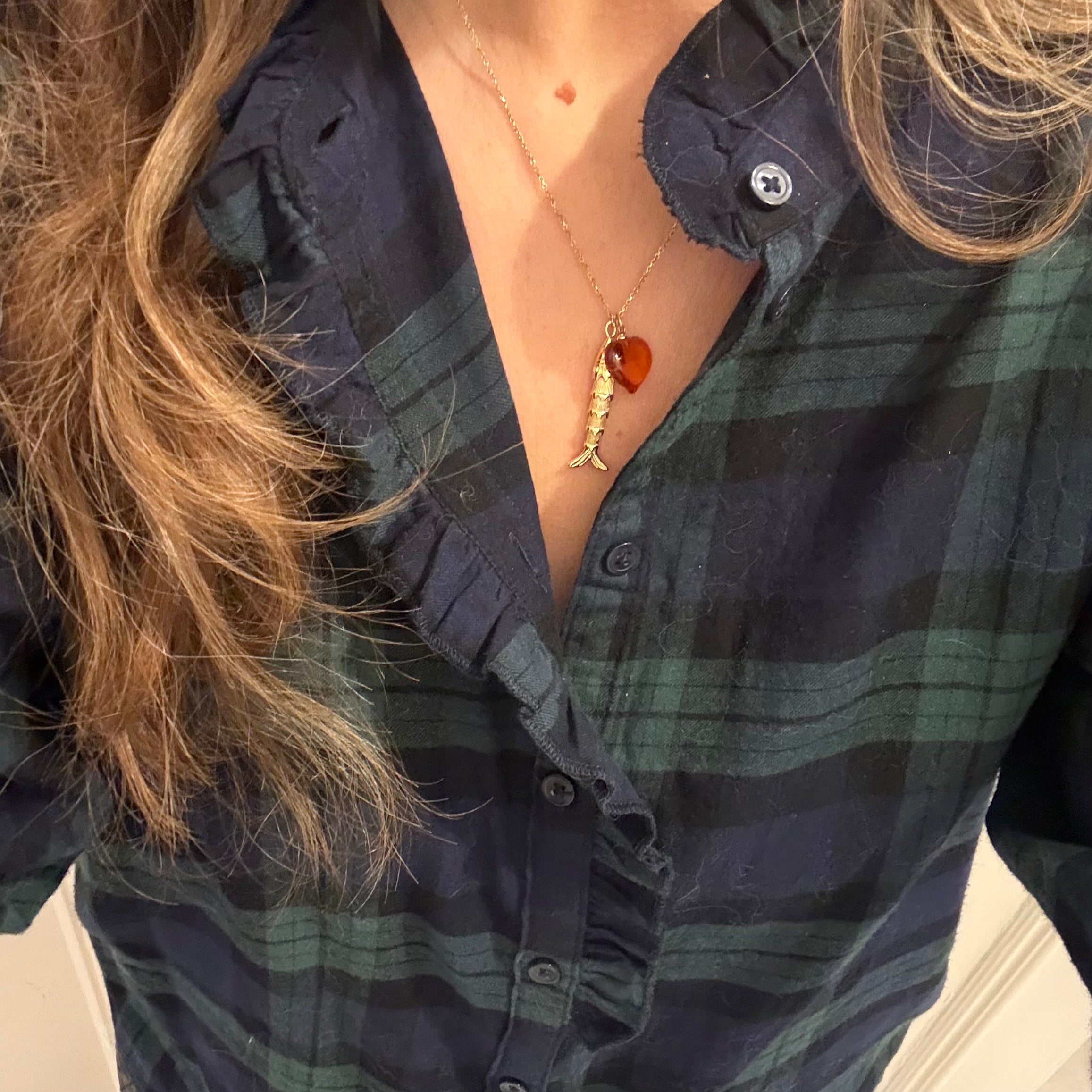 Fish Charm & Murano Glass Heart Necklace