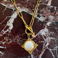 Cats Eye & Rose Quartz Pendant T Bar Necklace