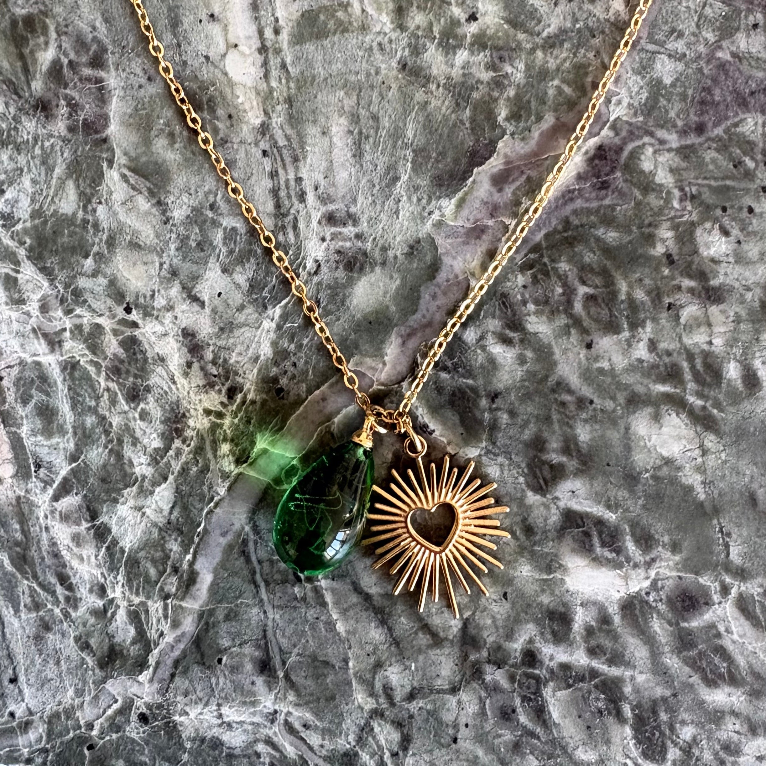 Sacred Heart Charm & Murano Glass Necklace