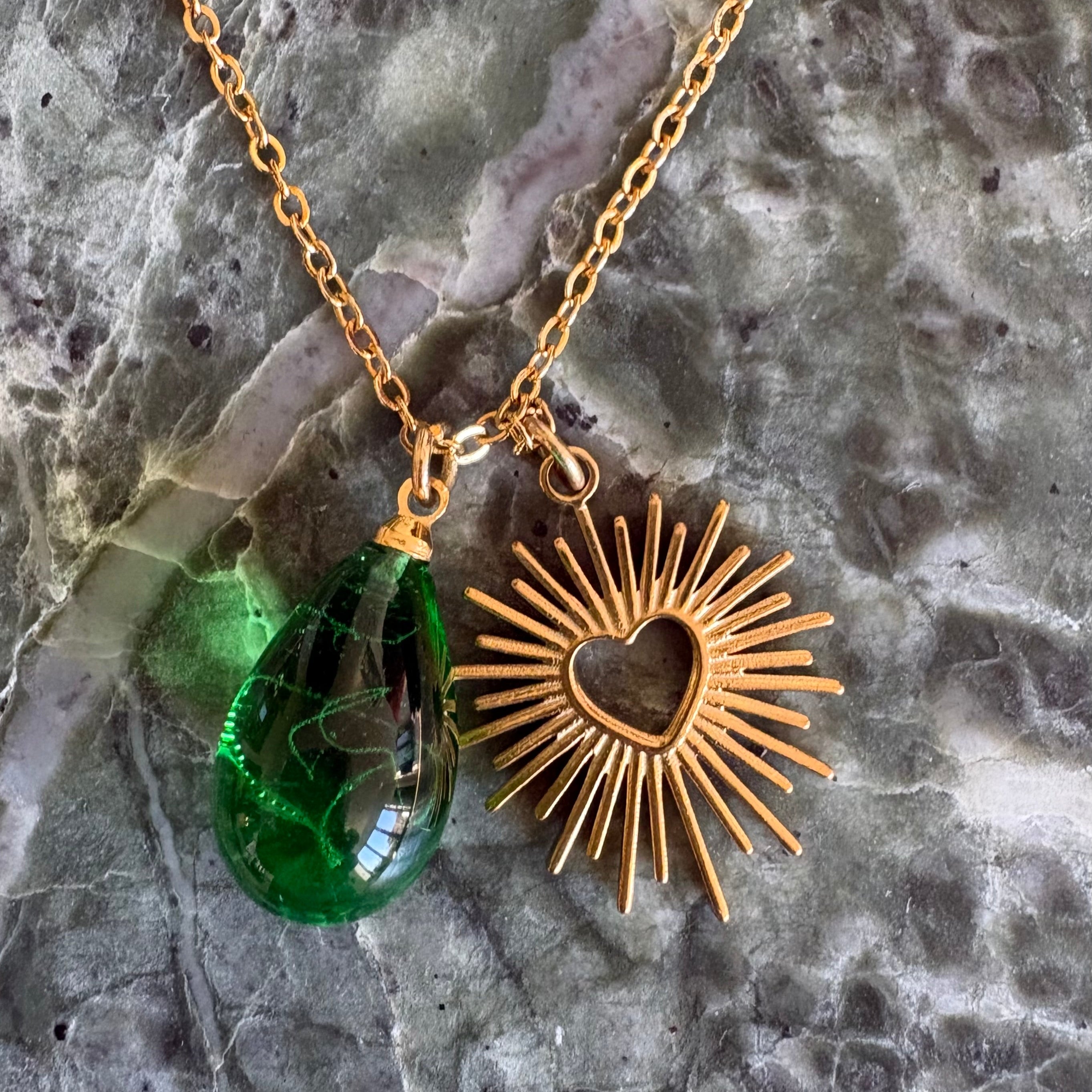 Sacred Heart Charm & Murano Glass Necklace