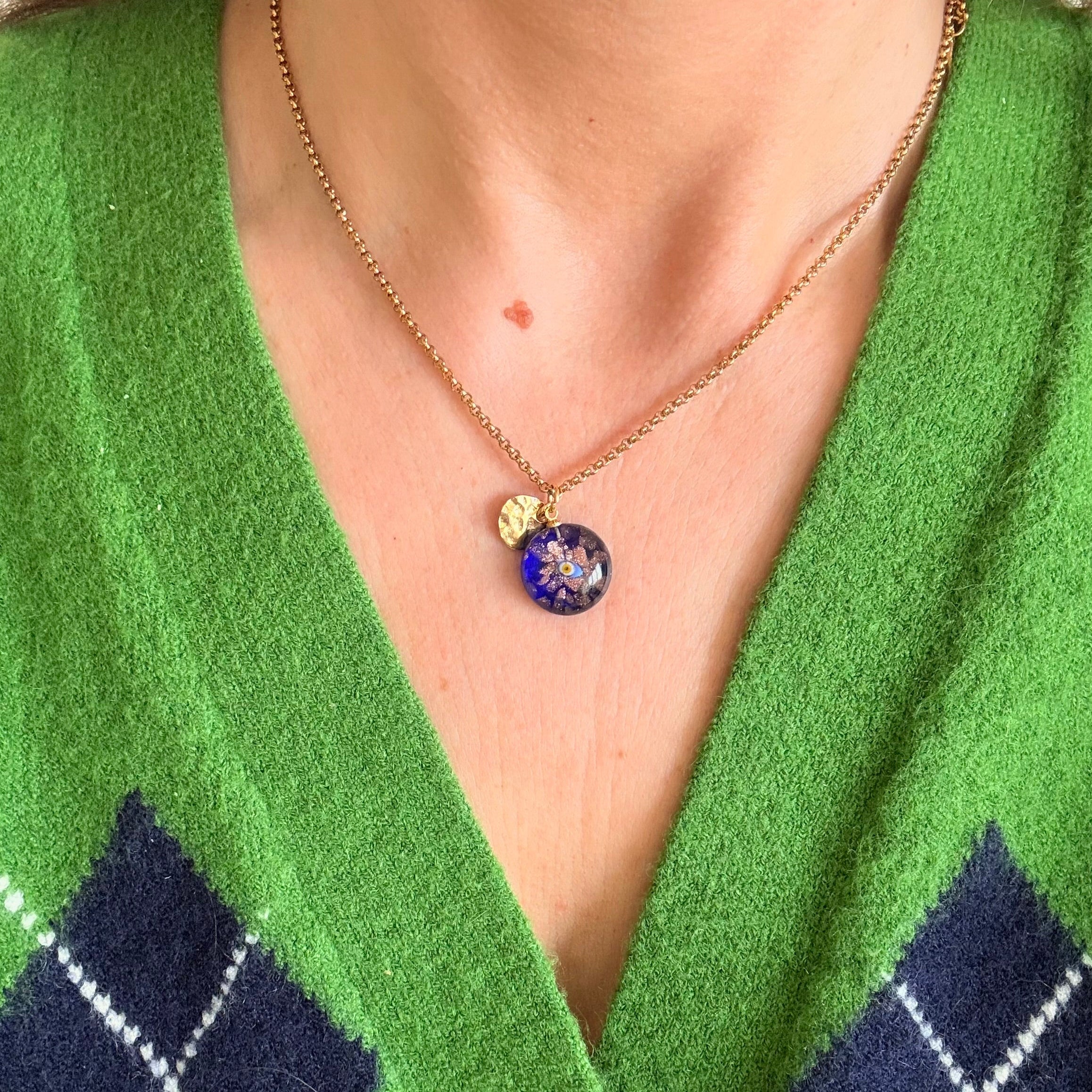 Blue Murano Evil Eye & Hamsa Hand Pendant Necklace