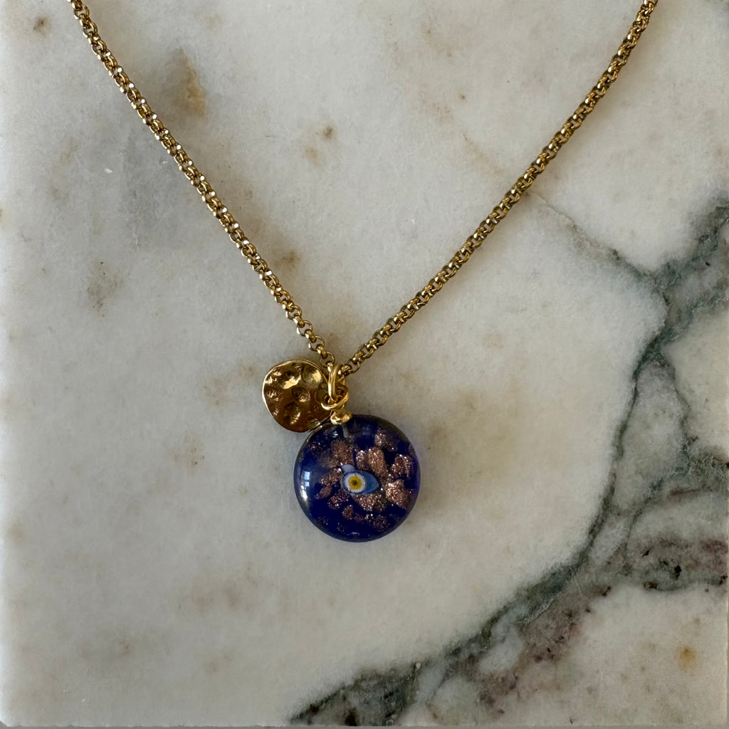 Blue Murano Evil Eye & Hamsa Hand Pendant Necklace
