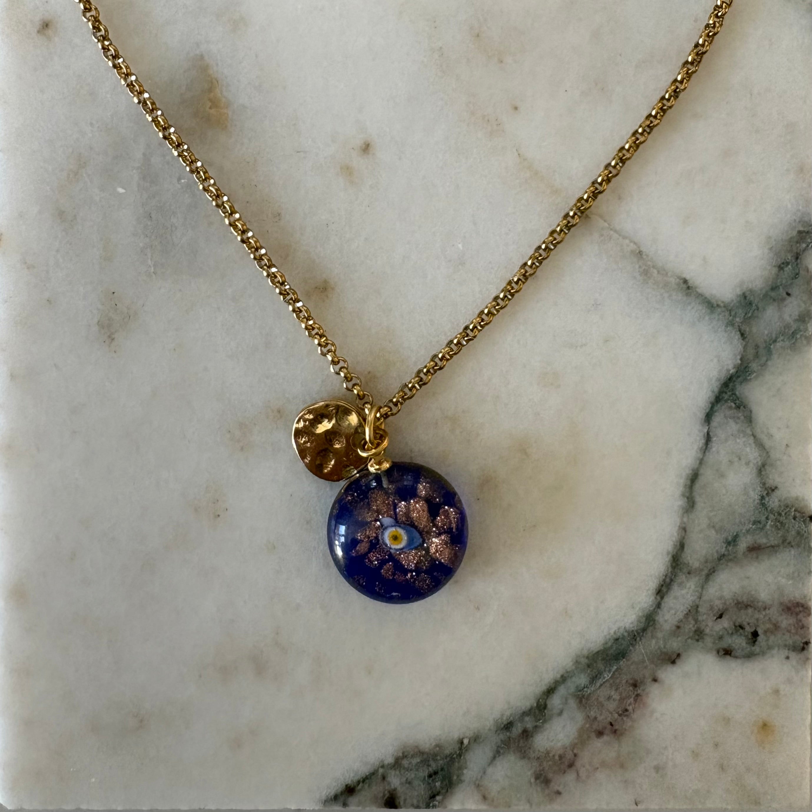 Blue Murano Evil Eye & Hamsa Hand Pendant Necklace