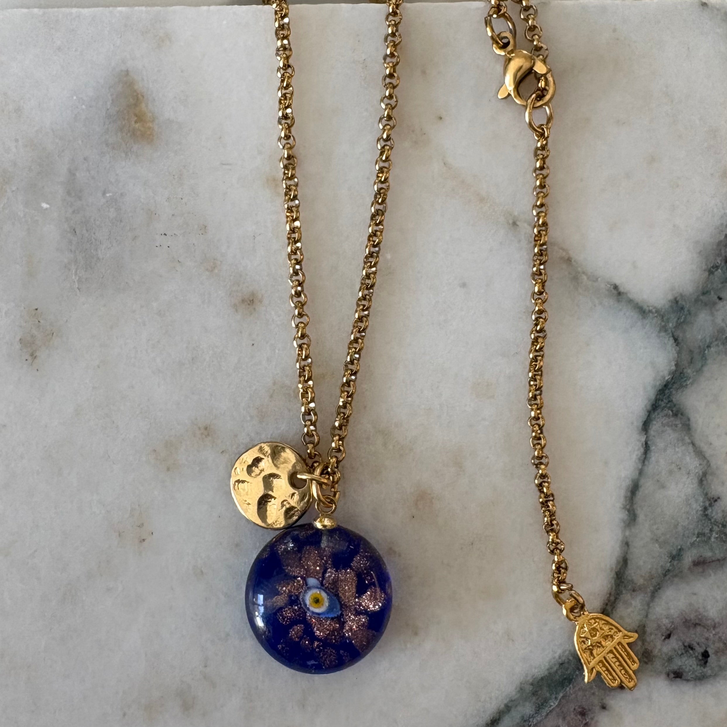 Blue Murano Evil Eye & Hamsa Hand Pendant Necklace
