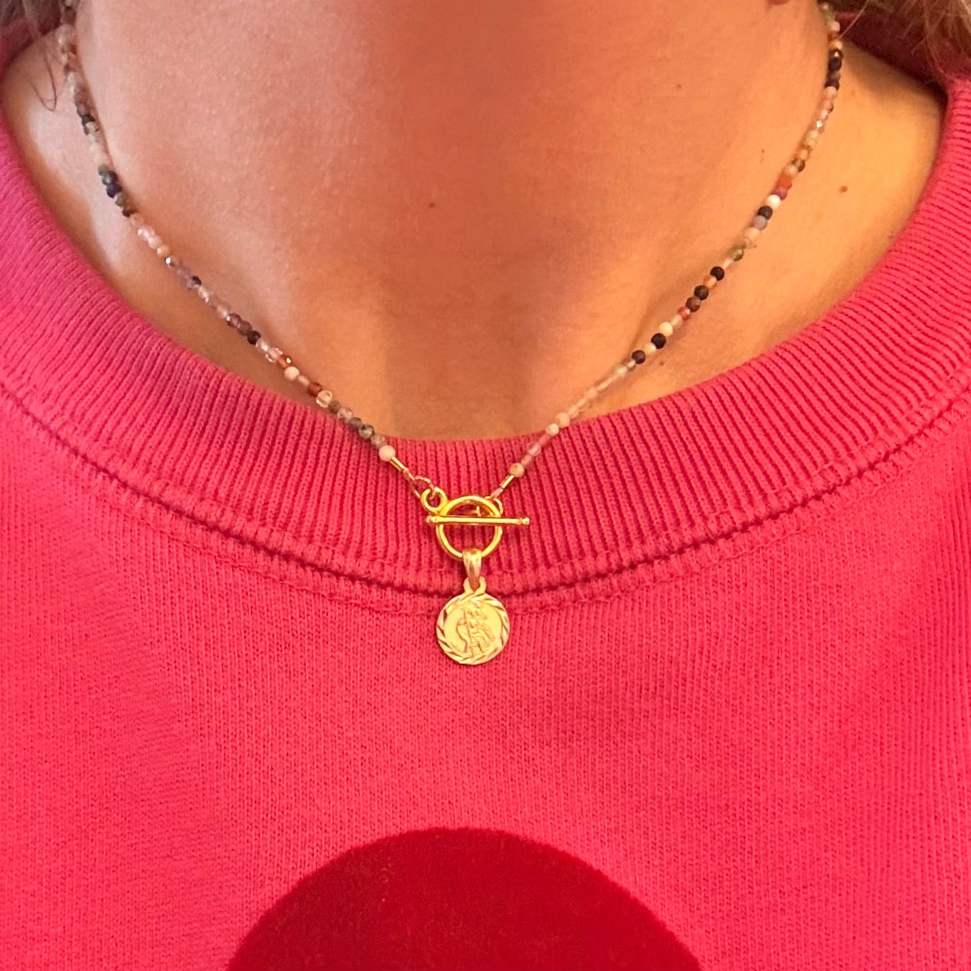 St Christopher Charm Gemstone Necklace