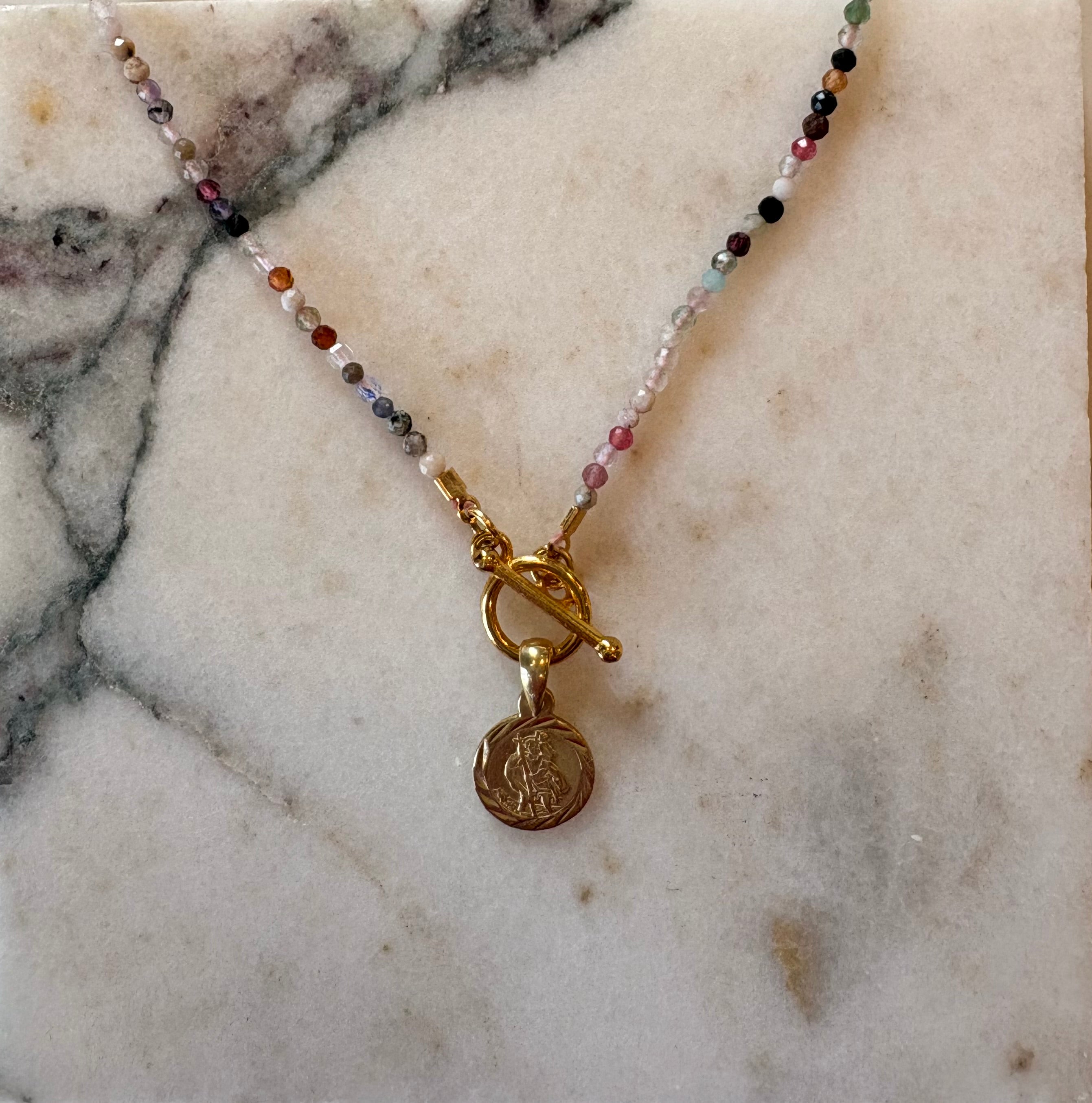 St Christopher Charm Gemstone Necklace