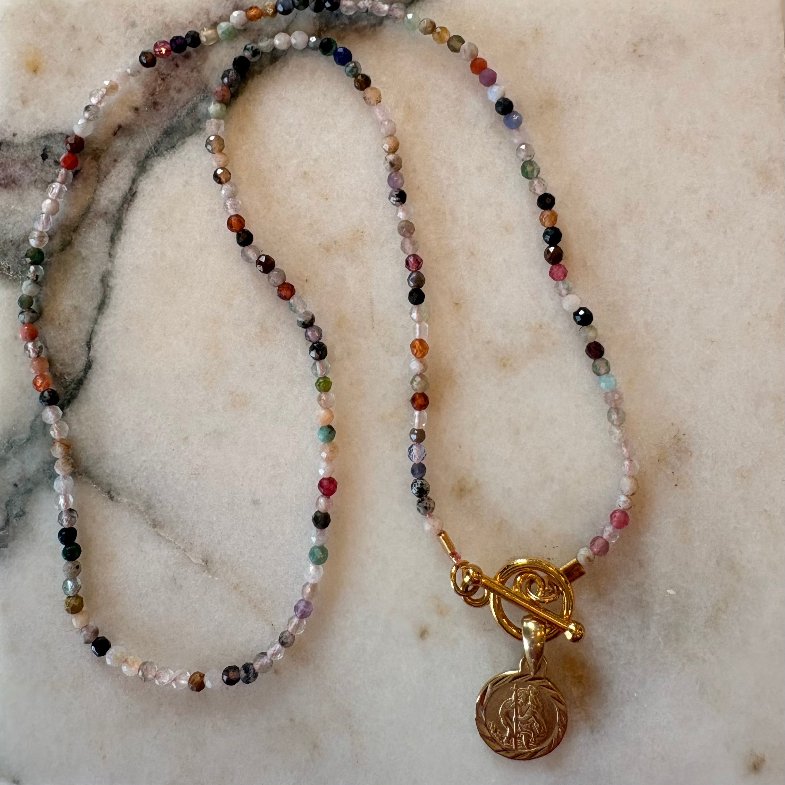 St Christopher Charm Gemstone Necklace