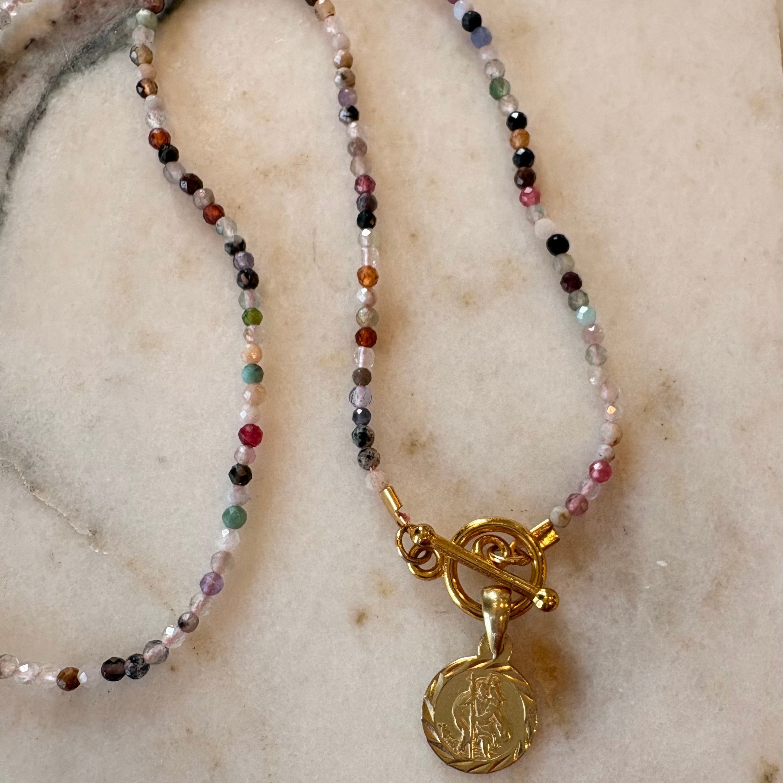 St Christopher Charm Gemstone Necklace