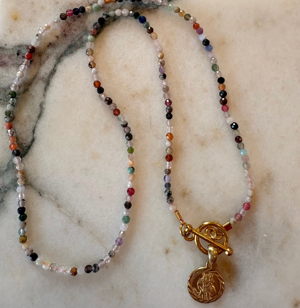 St Christopher Charm Gemstone Necklace
