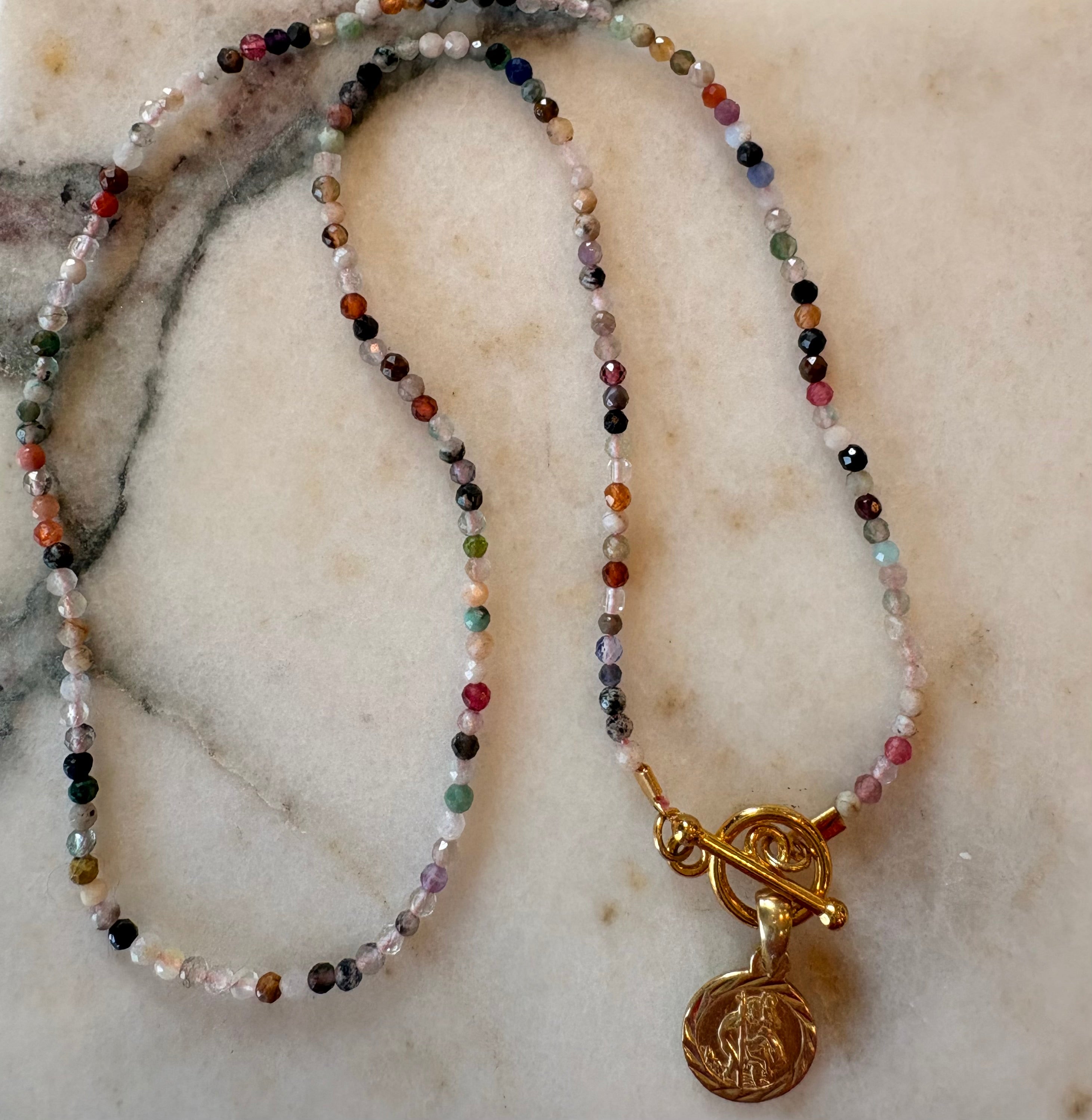 St Christopher Charm Gemstone Necklace