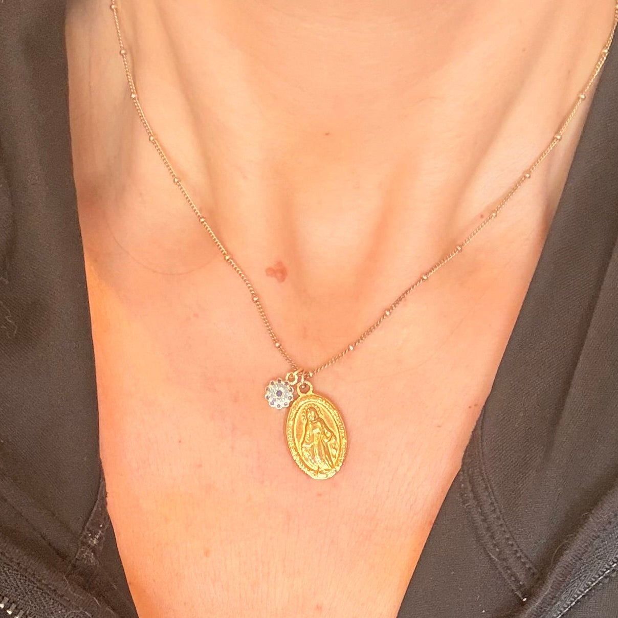 Miraculous Medal & Crystal Mandala Charm Necklace