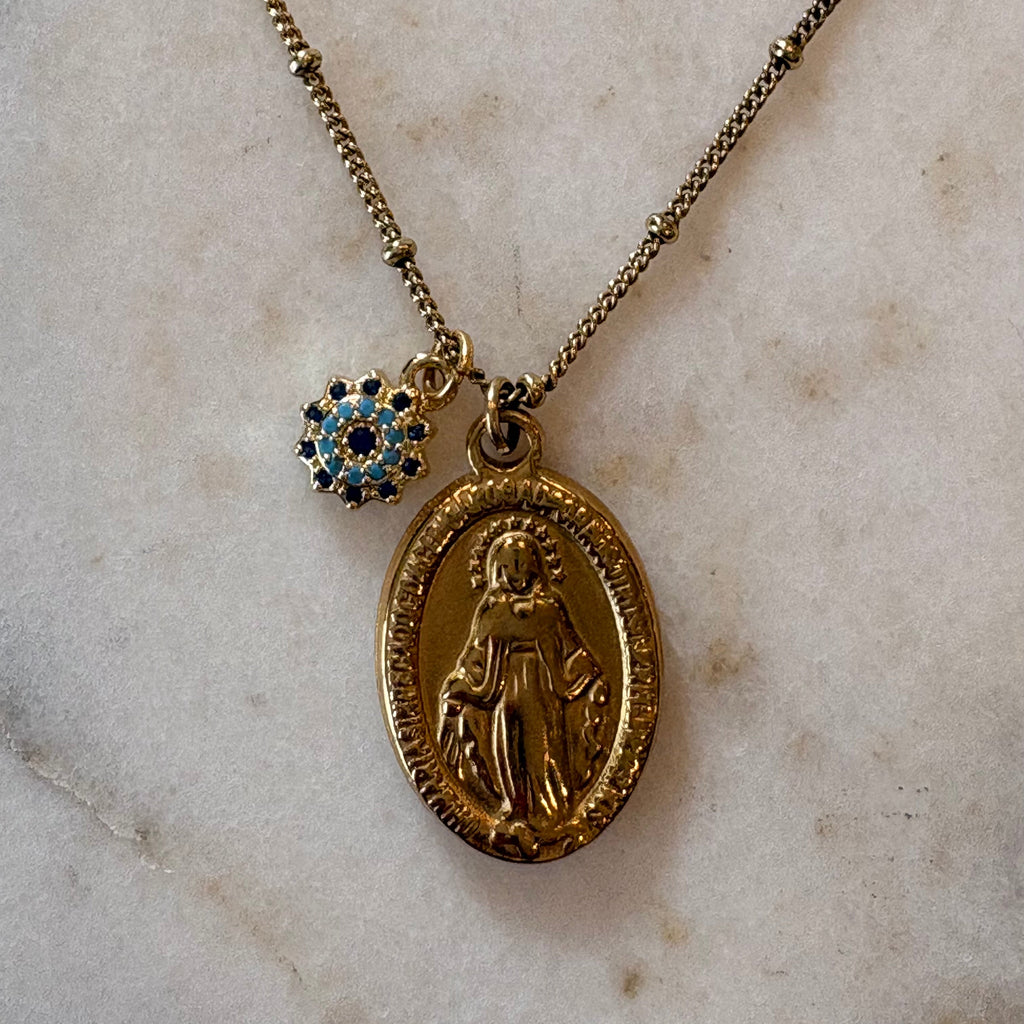 Miraculous Medal & Crystal Mandala Charm Necklace