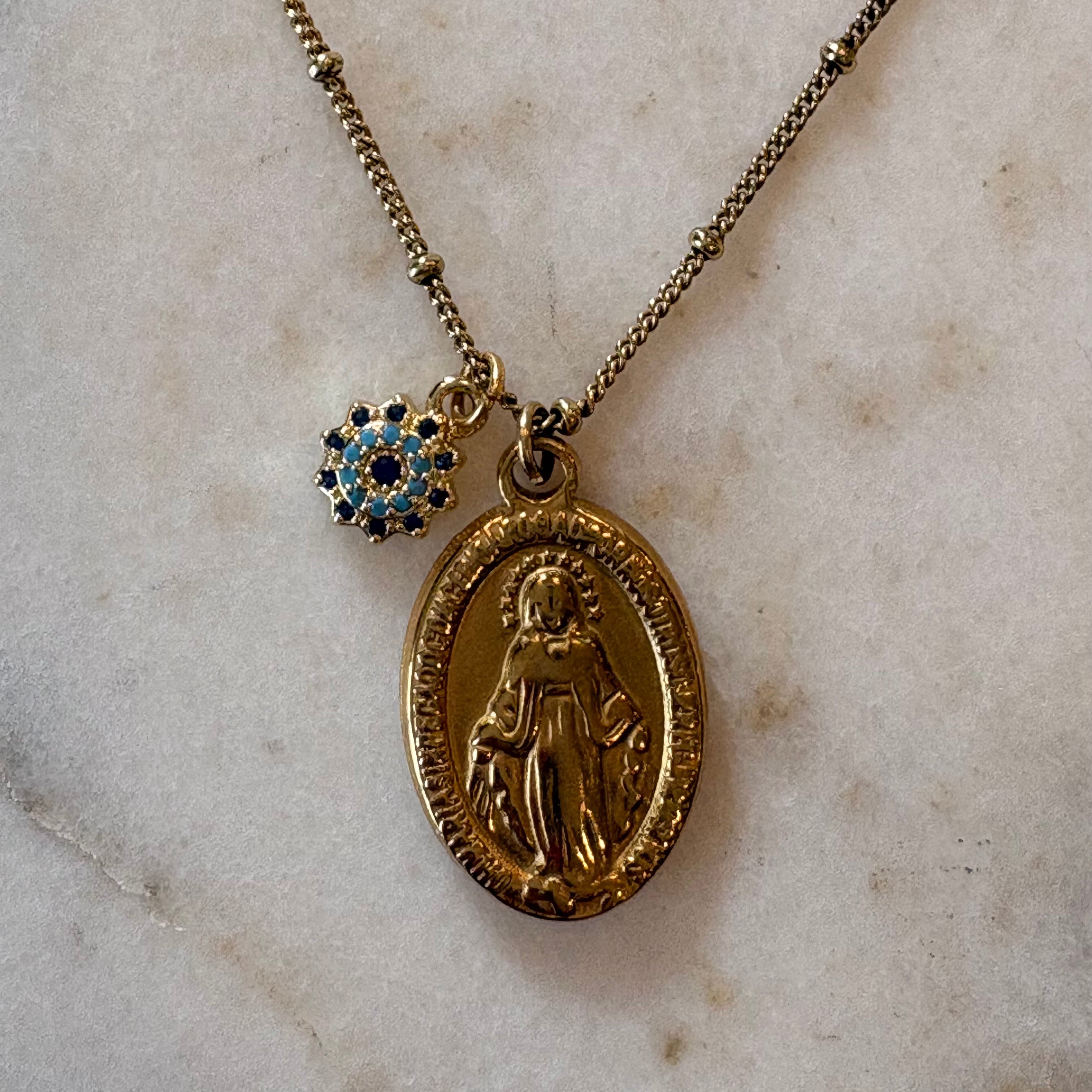 Miraculous Medal & Crystal Mandala Charm Necklace