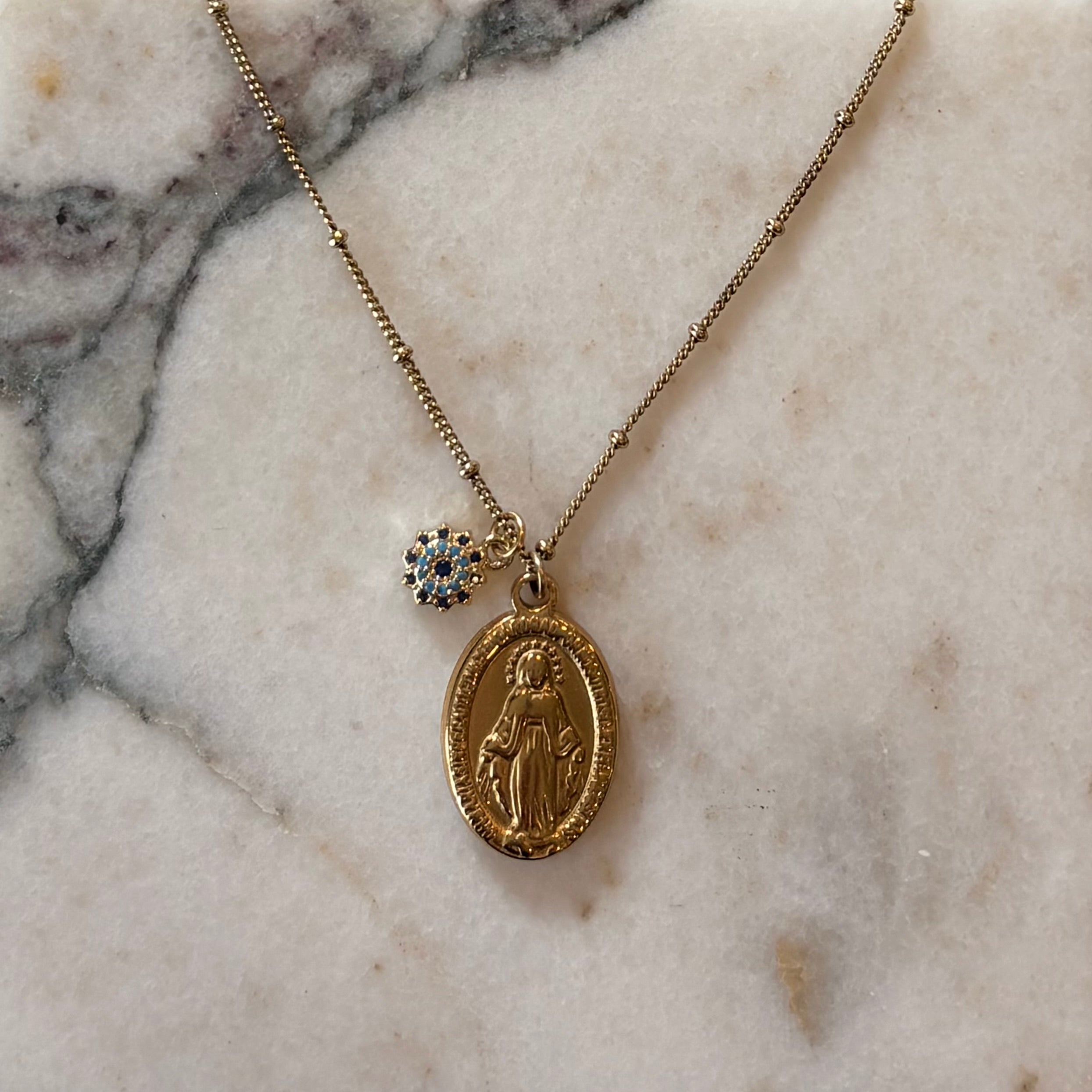 Miraculous Medal & Crystal Mandala Charm Necklace
