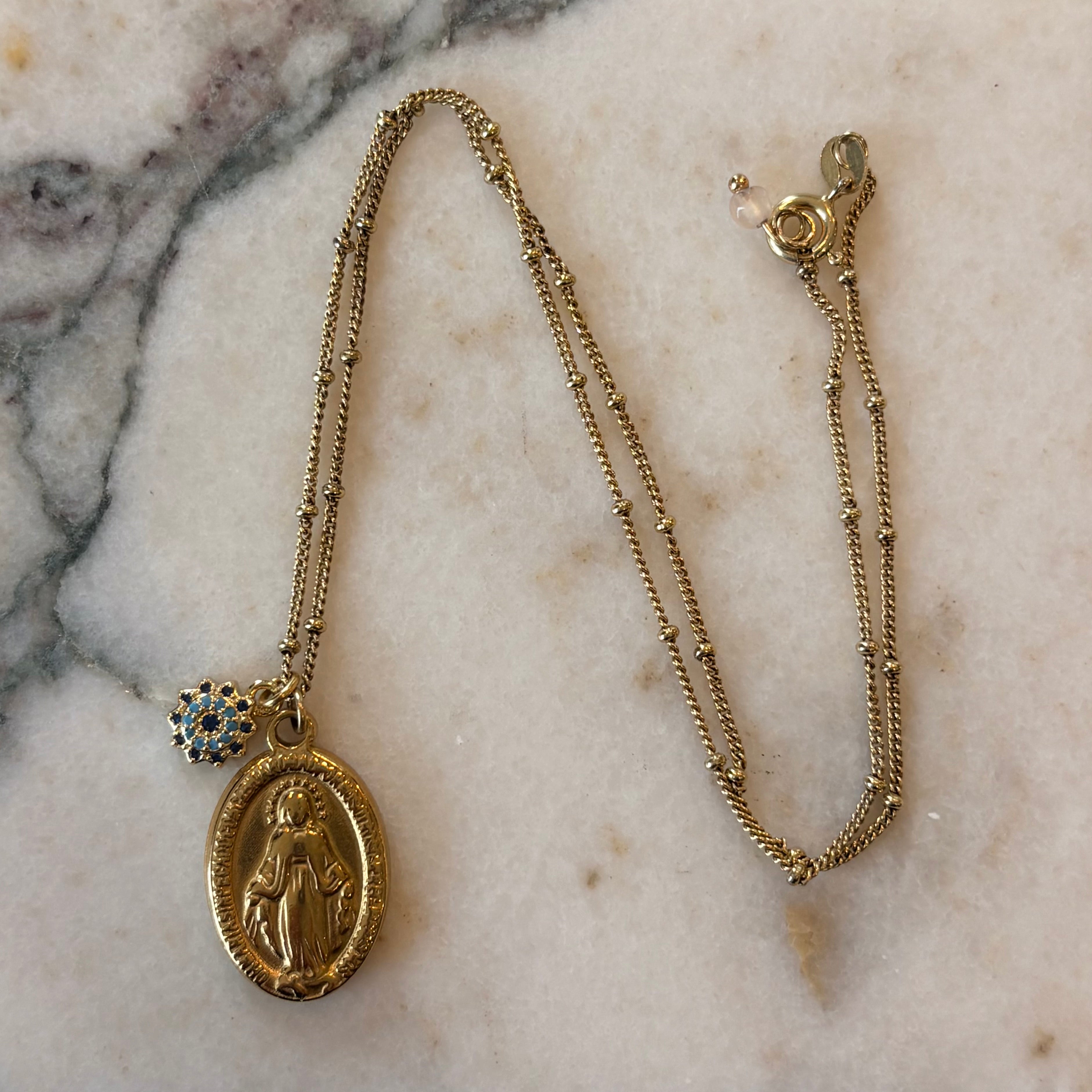 Miraculous Medal & Crystal Mandala Charm Necklace